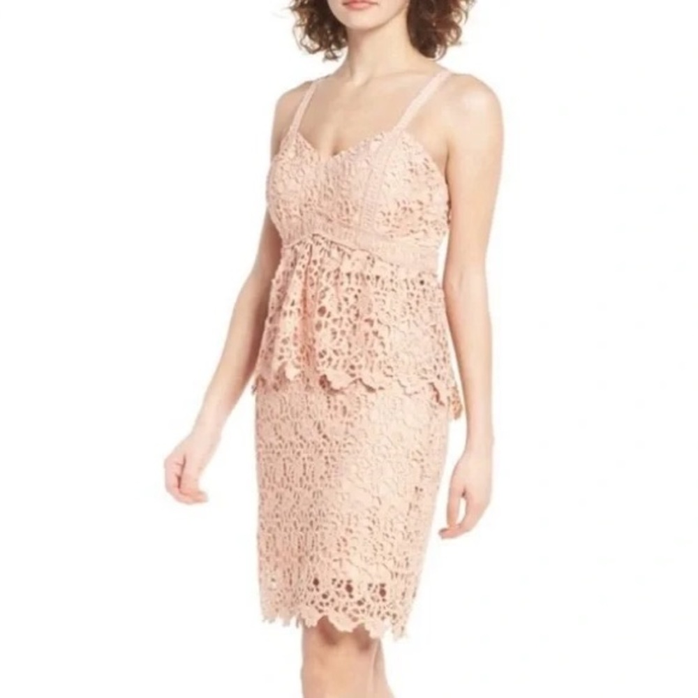JOA Blush Lace Crochet Peplum Dress Sz Small